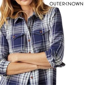 Outerknown Blanket Shirt Women XS/S Atlantic Blue Bigbury Plaid Organic Cotton